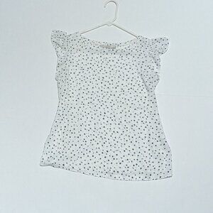 Loft white with black polka dots flutter sleeve tank, size PS